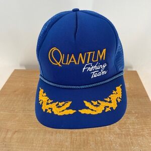 Quantum Fishing Team Vintage Blue Mesh Trucker Hat Snapback Scrambled Eggs Rope